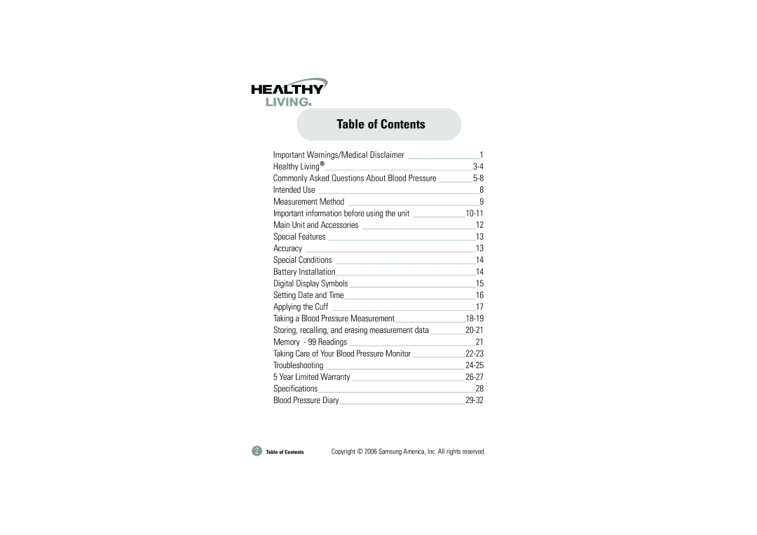 Samsung BHM-1008 owner manual Table of Contents 