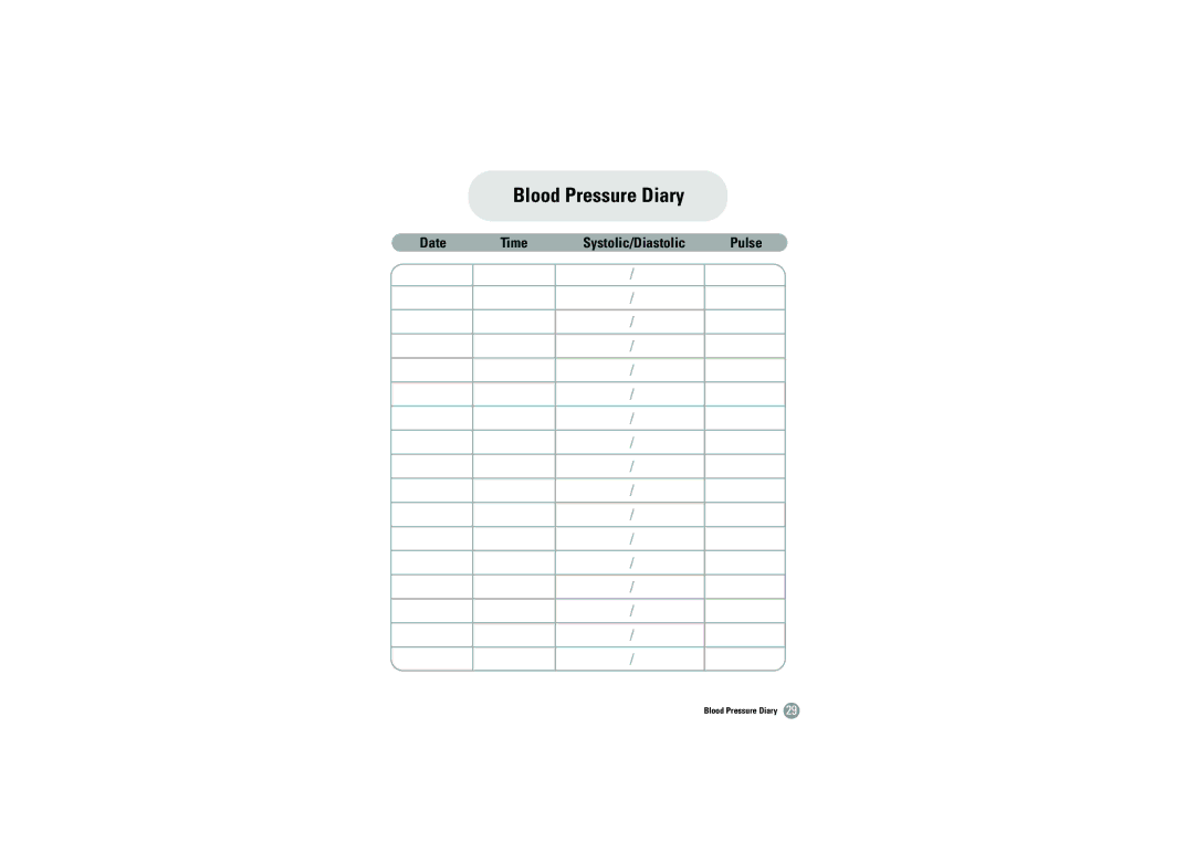 Samsung BHM-1008 owner manual Blood Pressure Diary 