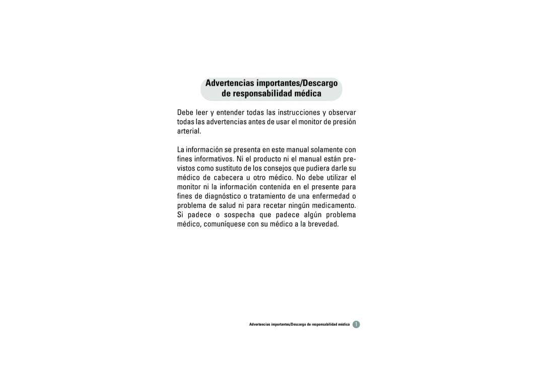 Samsung BHM-1008 owner manual Advertencias importantes/Descargo De responsabilidad médica 