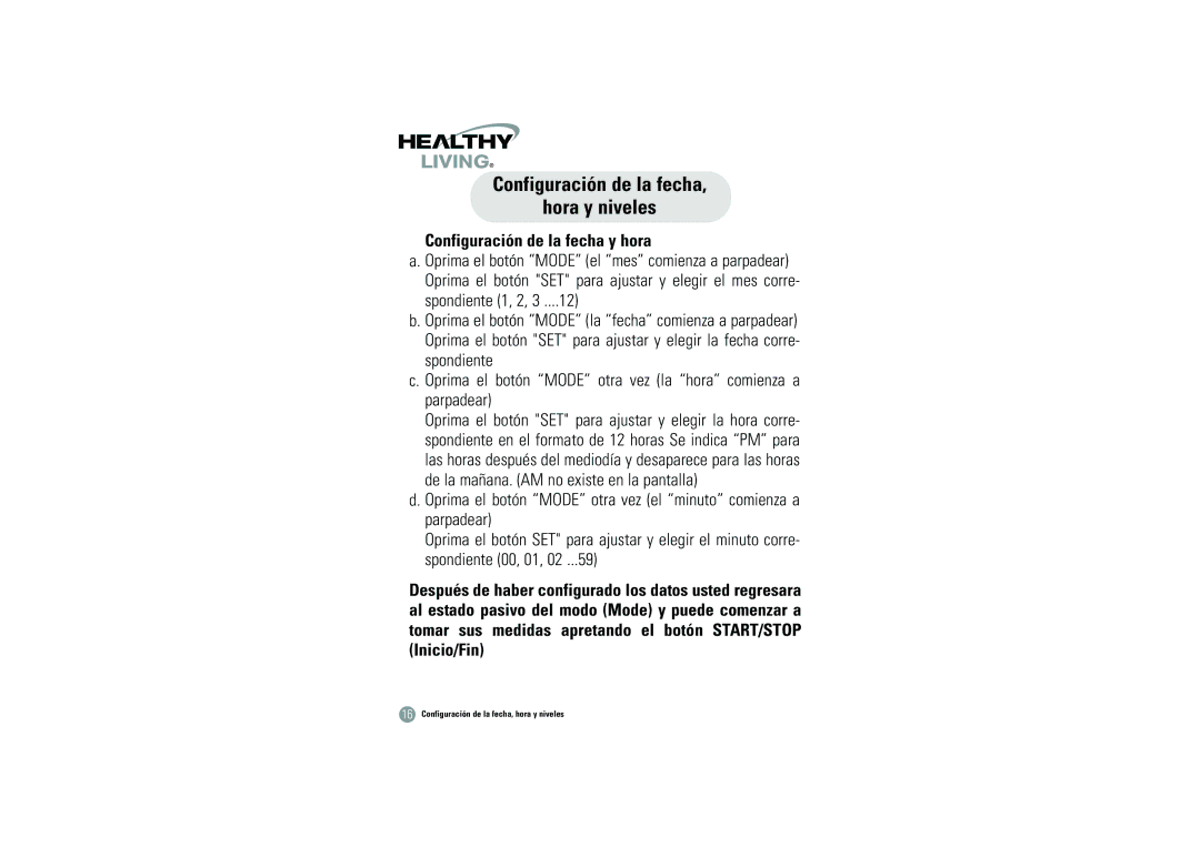 Samsung BHM-1008 owner manual Configuración de la fecha Hora y niveles, Configuración de la fecha y hora 