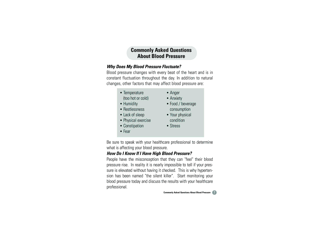 Samsung BHM-1008 owner manual Why Does My Blood Pressure Fluctuate? 