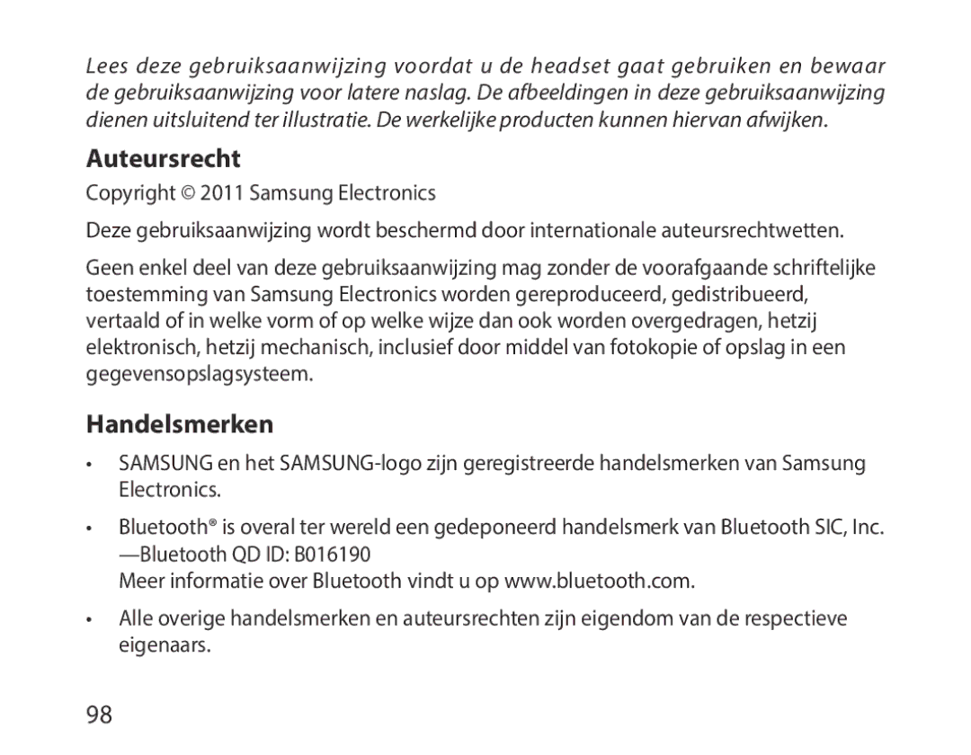 Samsung BHM1000JBECJED, BHM1000JBEGJED, BHM1000BBBCAFR, BHM1000JWEGJED, BHM1000EBECXSG manual Auteursrecht, Handelsmerken 