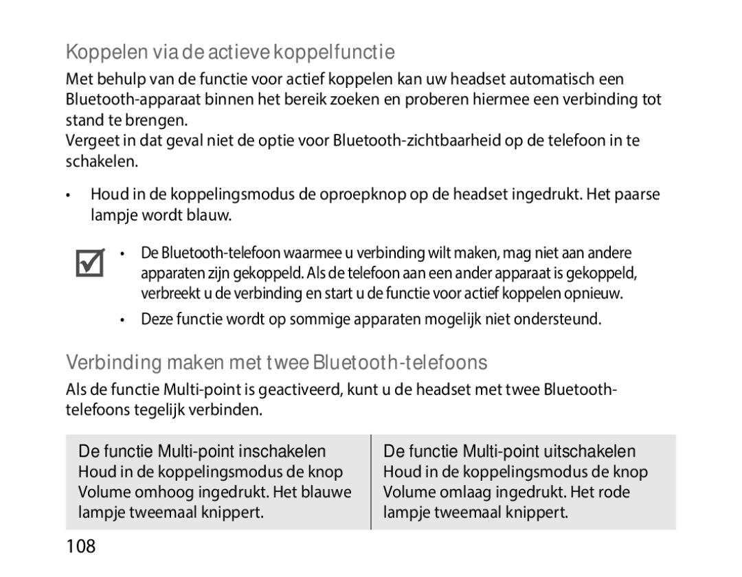 Samsung BHM1000JWEGJED manual Koppelen via de actieve koppelfunctie, Verbinding maken met twee Bluetooth-telefoons 