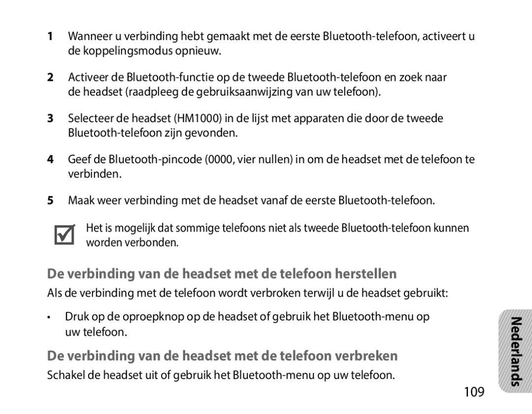 Samsung BHM1000EBECXSG, BHM1000JBEGJED, BHM1000BBBCAFR manual De verbinding van de headset met de telefoon herstellen 