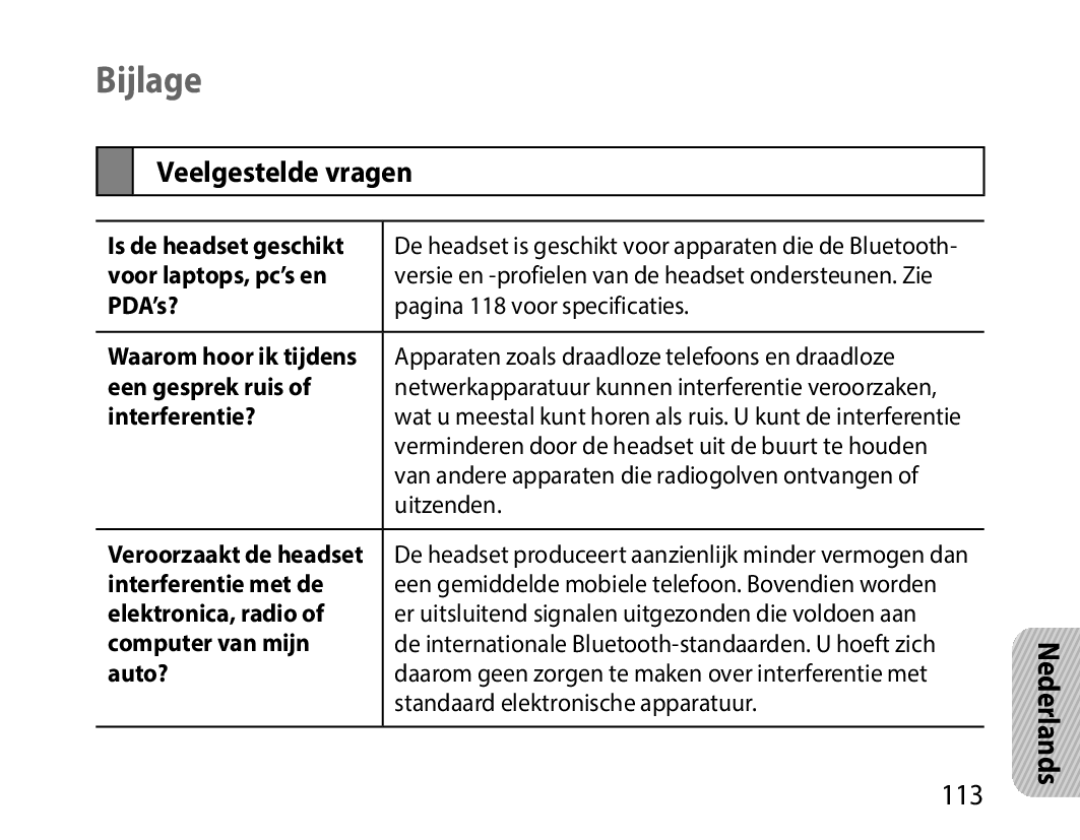 Samsung BHM1000EWECXSG, BHM1000JBEGJED, BHM1000BBBCAFR, BHM1000JWEGJED, BHM1000EBECXSG manual Bijlage, Veelgestelde vragen 