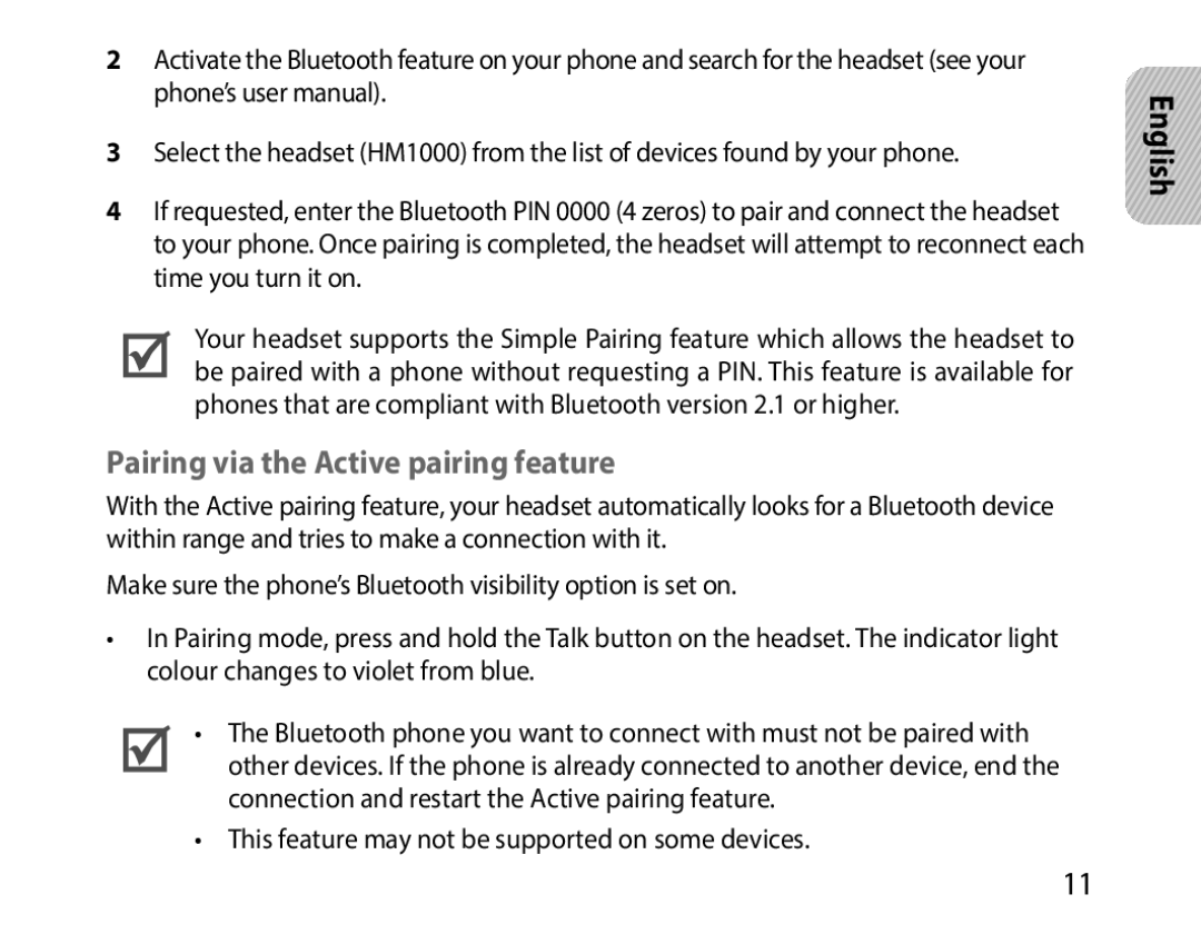 Samsung BHM1000BBBCAFR, BHM1000JBEGJED, BHM1000JWEGJED, BHM1000EBECXSG, BHM1000JBECJED Pairing via the Active pairing feature 