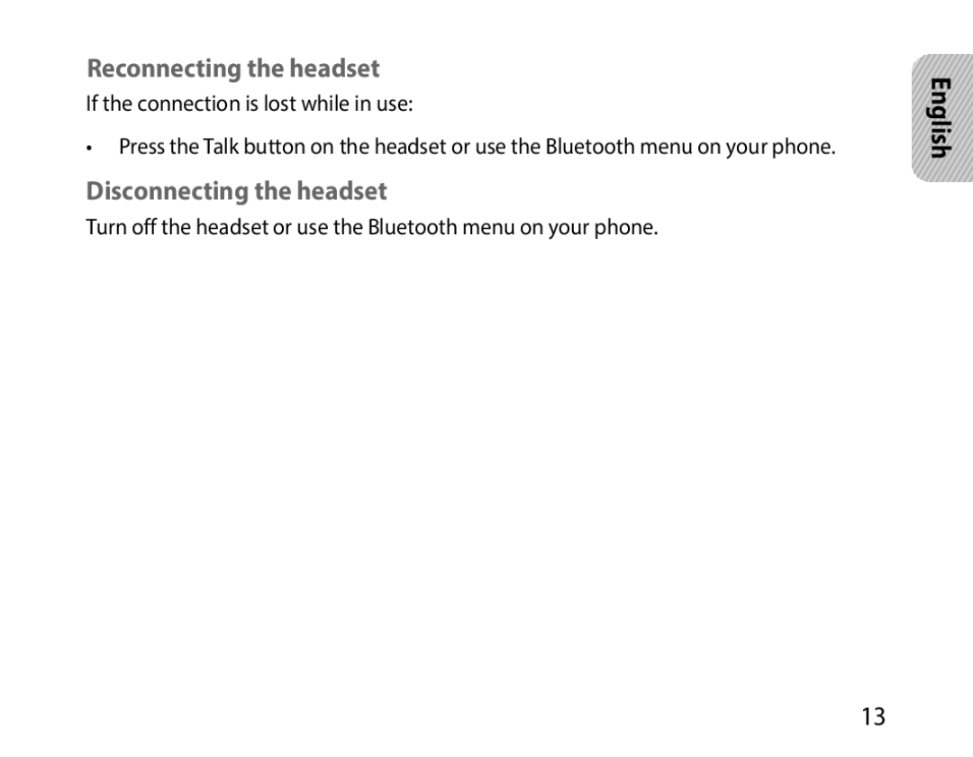 Samsung BHM1000EBECXSG, BHM1000JBEGJED, BHM1000BBBCAFR, BHM1000JWEGJED Reconnecting the headset, Disconnecting the headset 