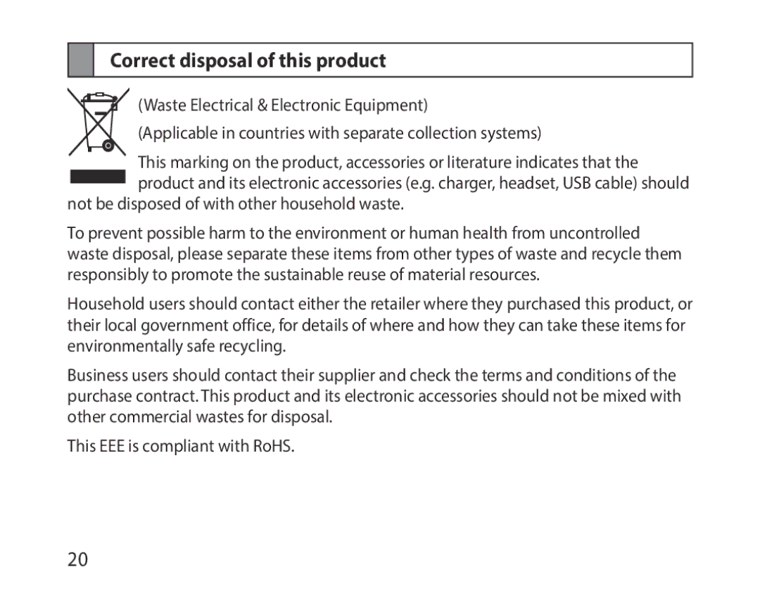 Samsung BHM1000EWECSKZ, BHM1000JBEGJED, BHM1000BBBCAFR, BHM1000JWEGJED, BHM1000EBECXSG manual Correct disposal of this product 