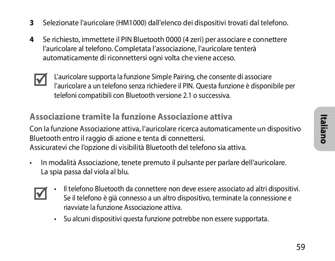 Samsung BHM1000BBBCAFR, BHM1000JBEGJED, BHM1000JWEGJED, BHM1000EBECXSG Associazione tramite la funzione Associazione attiva 