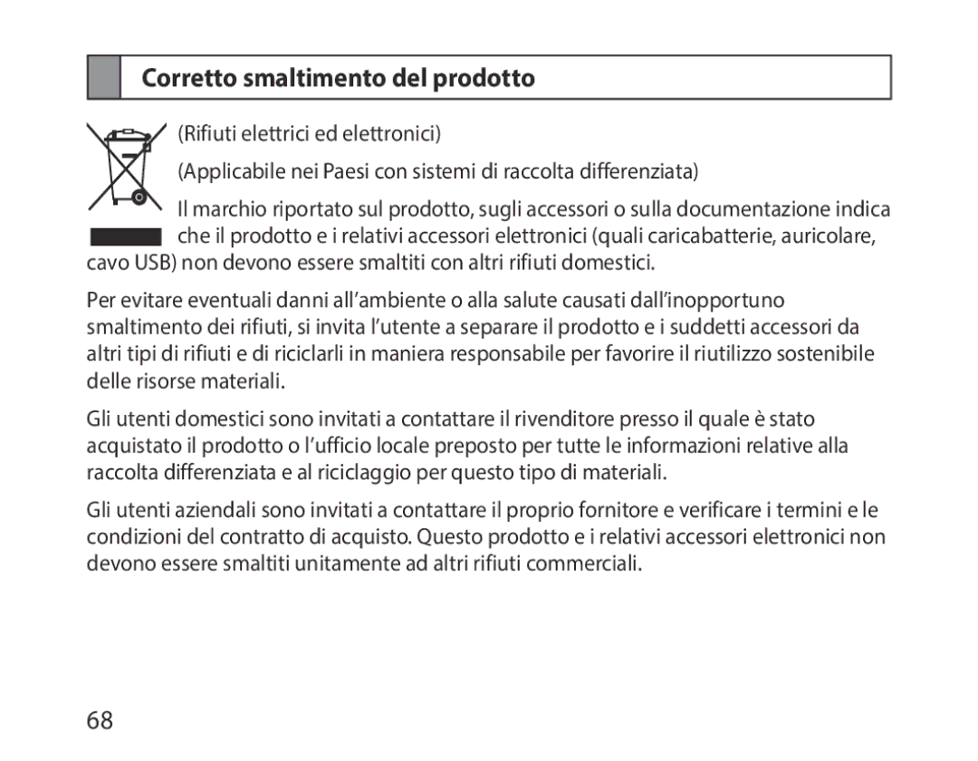 Samsung BHM1000EWECSKZ, BHM1000JBEGJED, BHM1000BBBCAFR, BHM1000JWEGJED, BHM1000EBECXSG manual Corretto smaltimento del prodotto 