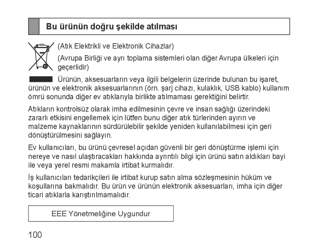 Samsung BHM1000JWECJED, BHM1000JBEGJED, BHM1000BBBCAFR, BHM1000JWEGJED, BHM1000EBECXSG manual Bu ürünün doğru şekilde atılması 