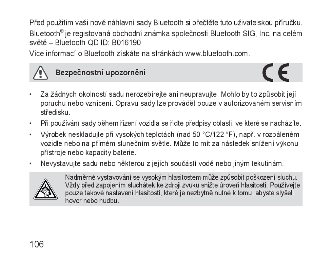 Samsung BHM1000JBEGJED, BHM1000BBBCAFR, BHM1000JWEGJED, BHM1000EBECXSG, BHM1000JBECJED manual 106, Bezpečnostní upozornění 