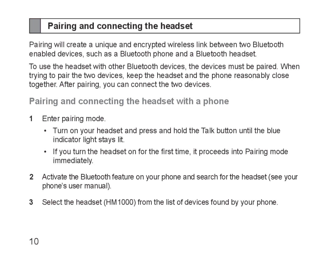 Samsung BHM1000JBEGJED, BHM1000BBBCAFR, BHM1000JWEGJED, BHM1000EBECXSG Pairing and connecting the headset with a phone 