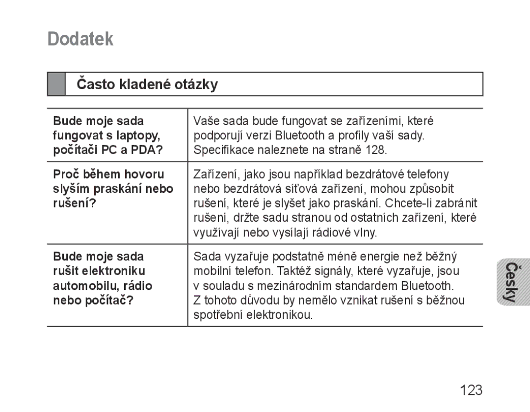 Samsung BHM1000UBECJED, BHM1000JBEGJED, BHM1000BBBCAFR, BHM1000JWEGJED, BHM1000EBECXSG manual Často kladené otázky, 123 