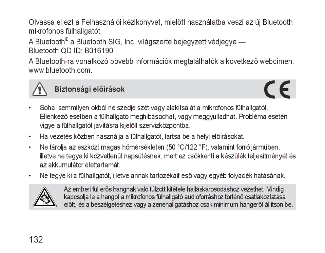 Samsung BHM1000JWEGJED, BHM1000JBEGJED, BHM1000BBBCAFR, BHM1000EBECXSG, BHM1000JBECJED manual 132, Biztonsági előírások 