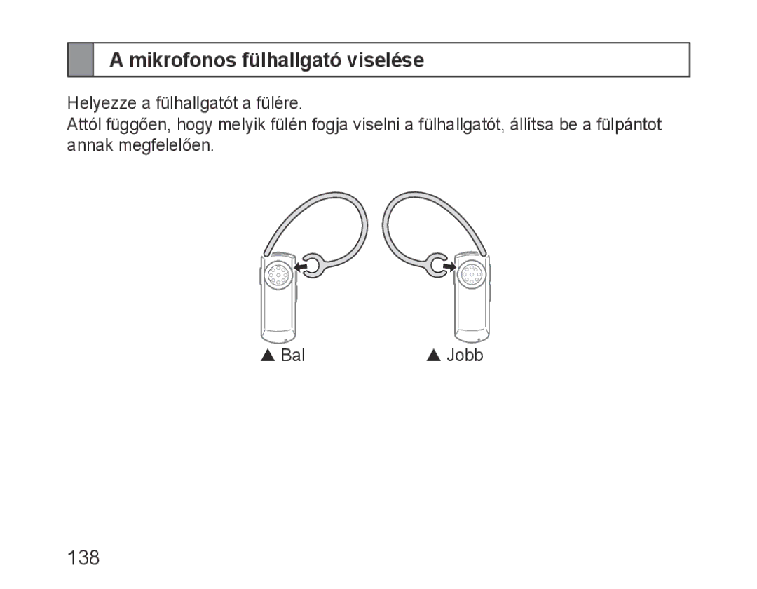 Samsung BHM1000EBECMMC, BHM1000JBEGJED, BHM1000BBBCAFR, BHM1000JWEGJED, BHM1000EBECXSG Mikrofonos fülhallgató viselése, 138 