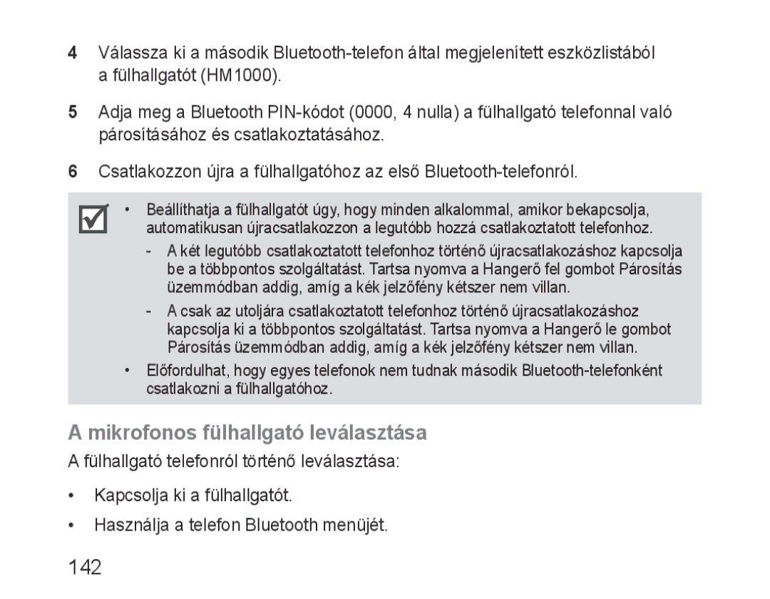 Samsung BHM1000JBEGJED, BHM1000BBBCAFR, BHM1000JWEGJED, BHM1000EBECXSG manual Mikrofonos fülhallgató leválasztása, 142 