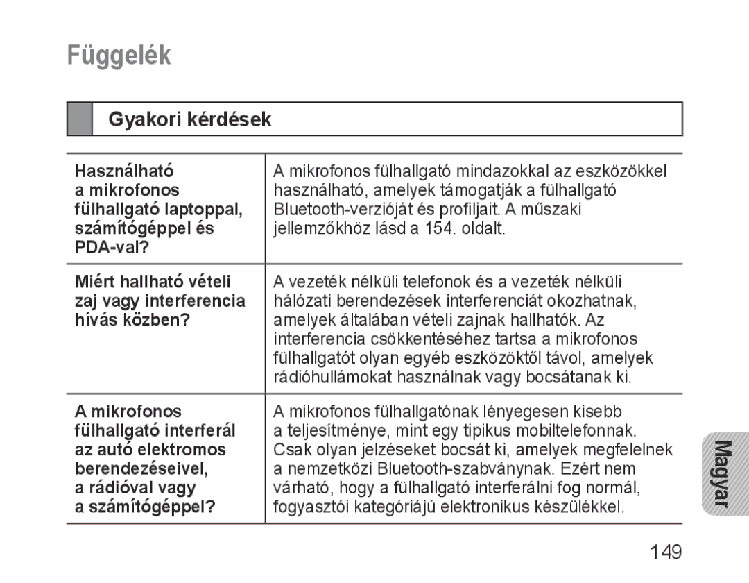 Samsung BHM1000EWECXSG, BHM1000JBEGJED, BHM1000BBBCAFR, BHM1000JWEGJED, BHM1000EBECXSG manual Függelék, Gyakori kérdések, 149 