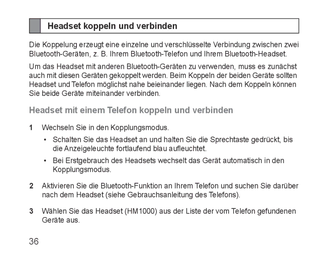 Samsung BHM1000JWEGJED, BHM1000JBEGJED manual Headset koppeln und verbinden, Headset mit einem Telefon koppeln und verbinden 