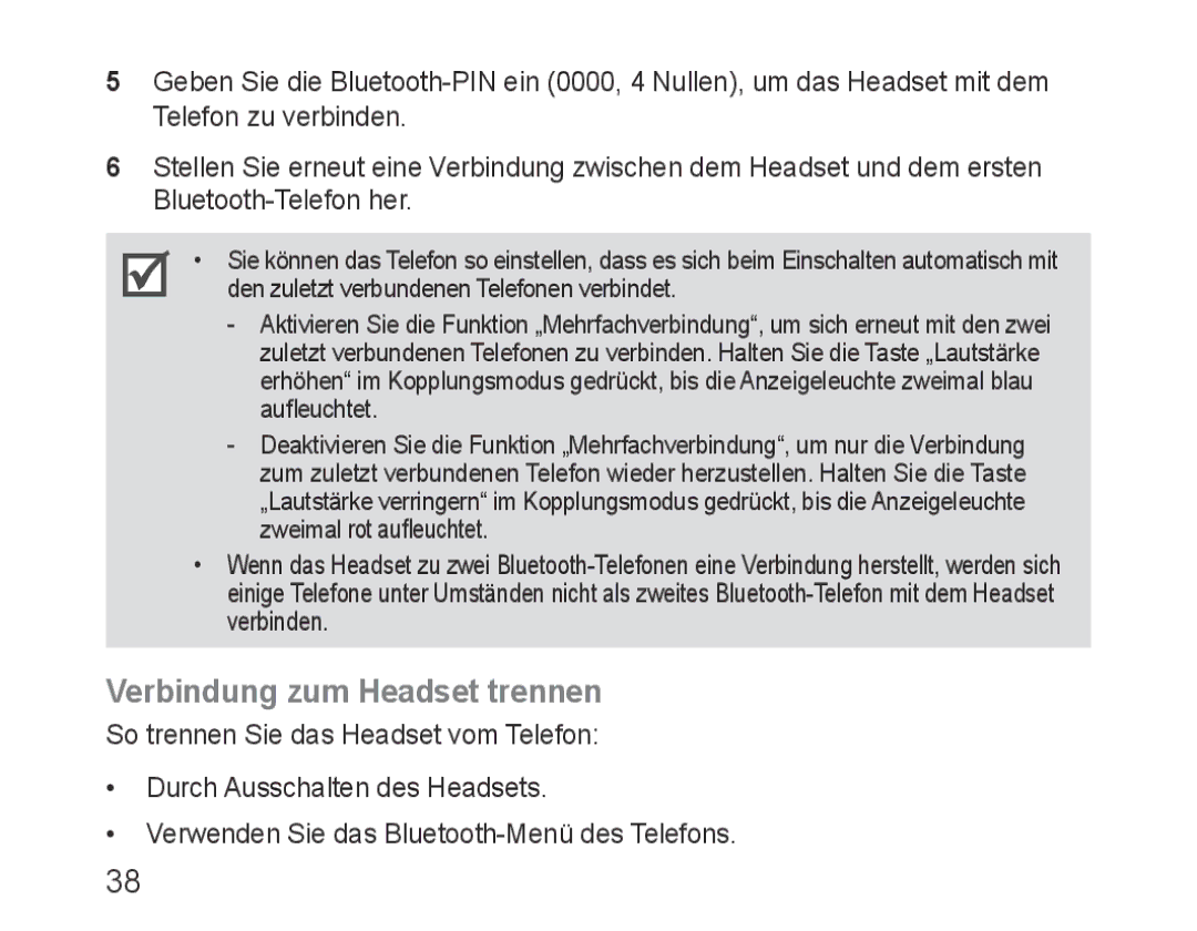 Samsung BHM1000JBECJED, BHM1000JBEGJED, BHM1000BBBCAFR, BHM1000JWEGJED, BHM1000EBECXSG manual Verbindung zum Headset trennen 