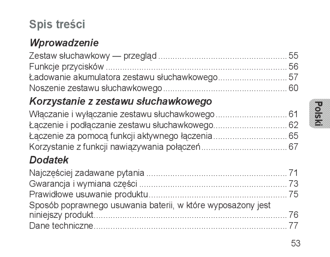 Samsung BHM1000EWECXSG, BHM1000JBEGJED, BHM1000BBBCAFR Sposób poprawnego usuwania baterii, w które wyposażony jest, Polski 