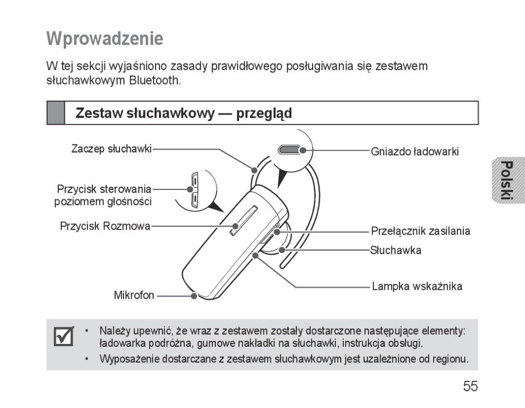 Samsung BHM1000EBECLEV, BHM1000JBEGJED, BHM1000BBBCAFR, BHM1000JWEGJED manual Wprowadzenie, Zestaw słuchawkowy przegląd 