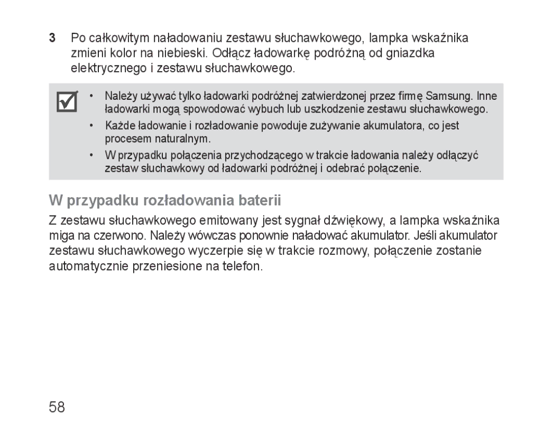 Samsung BHM1000JBEGJED, BHM1000BBBCAFR, BHM1000JWEGJED, BHM1000EBECXSG, BHM1000JBECJED manual Przypadku rozładowania baterii 