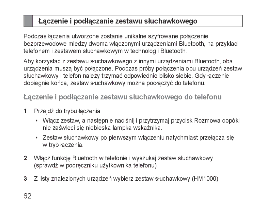 Samsung BHM1000JBECJED, BHM1000JBEGJED, BHM1000BBBCAFR, BHM1000JWEGJED manual Łączenie i podłączanie zestawu słuchawkowego 