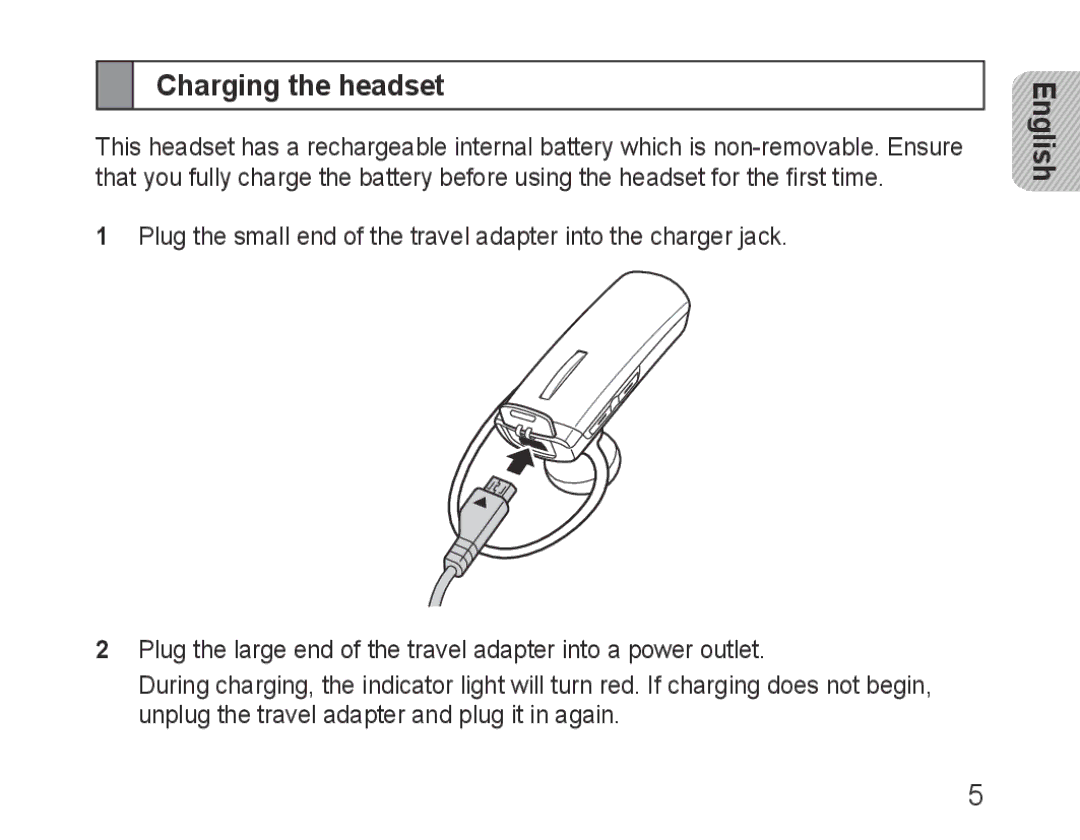 Samsung BHM1000EWECXSG, BHM1000JBEGJED, BHM1000BBBCAFR, BHM1000JWEGJED, BHM1000EBECXSG, BHM1000JBECJED Charging the headset 