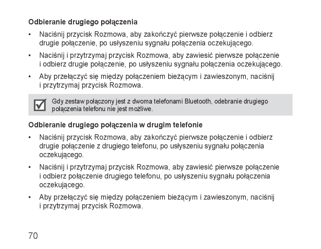 Samsung BHM1000JBEGJED, BHM1000BBBCAFR, BHM1000JWEGJED, BHM1000EBECXSG Odbieranie drugiego połączenia w drugim telefonie 