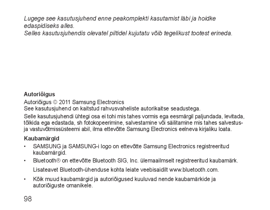 Samsung BHM1100EBEGSEB manual Autoriõigus 