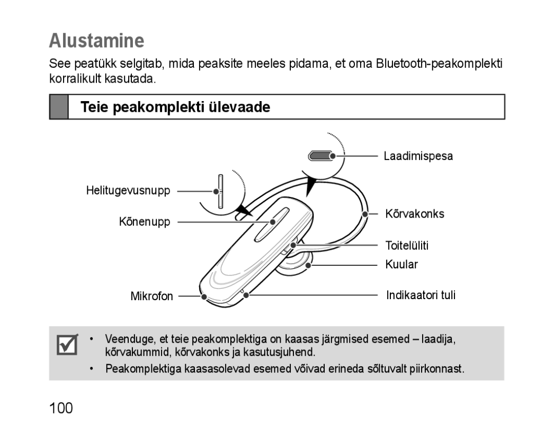 Samsung BHM1100EBEGSEB manual Alustamine, Teie peakomplekti ülevaade 