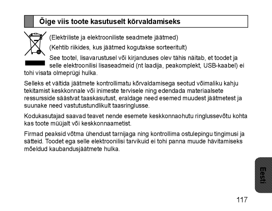 Samsung BHM1100EBEGSEB manual Õige viis toote kasutuselt kõrvaldamiseks 