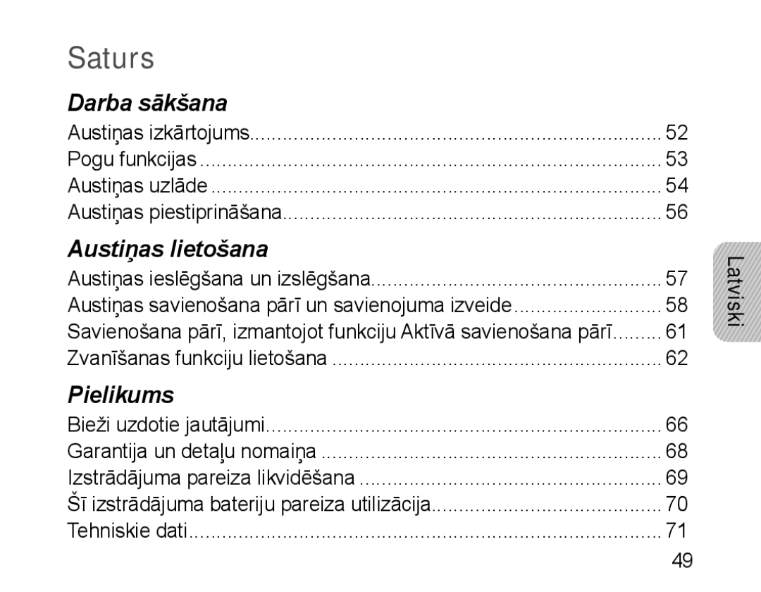Samsung BHM1100EBEGSEB manual Saturs, Latviski 