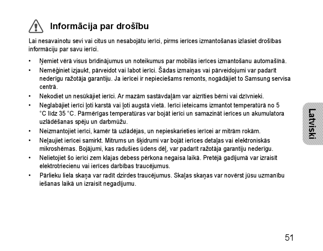 Samsung BHM1100EBEGSEB manual Informācija par drošību 