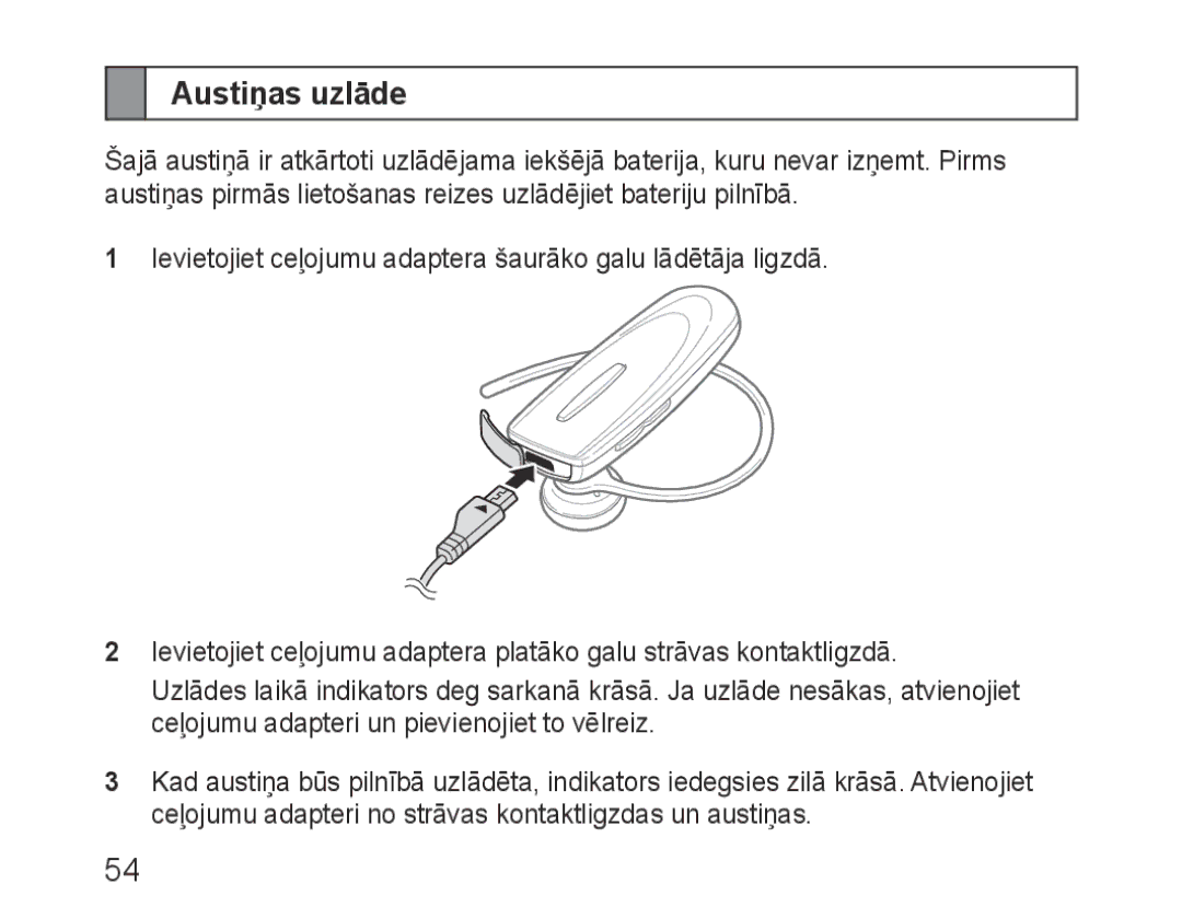 Samsung BHM1100EBEGSEB manual Austiņas uzlāde 