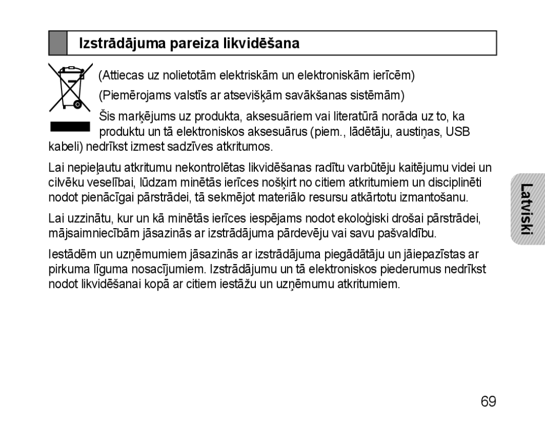 Samsung BHM1100EBEGSEB manual Izstrādājuma pareiza likvidēšana 