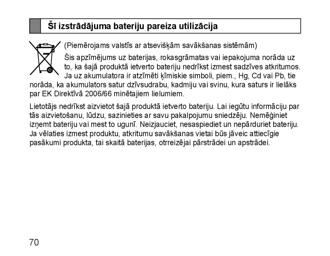 Samsung BHM1100EBEGSEB manual Šī izstrādājuma bateriju pareiza utilizācija 