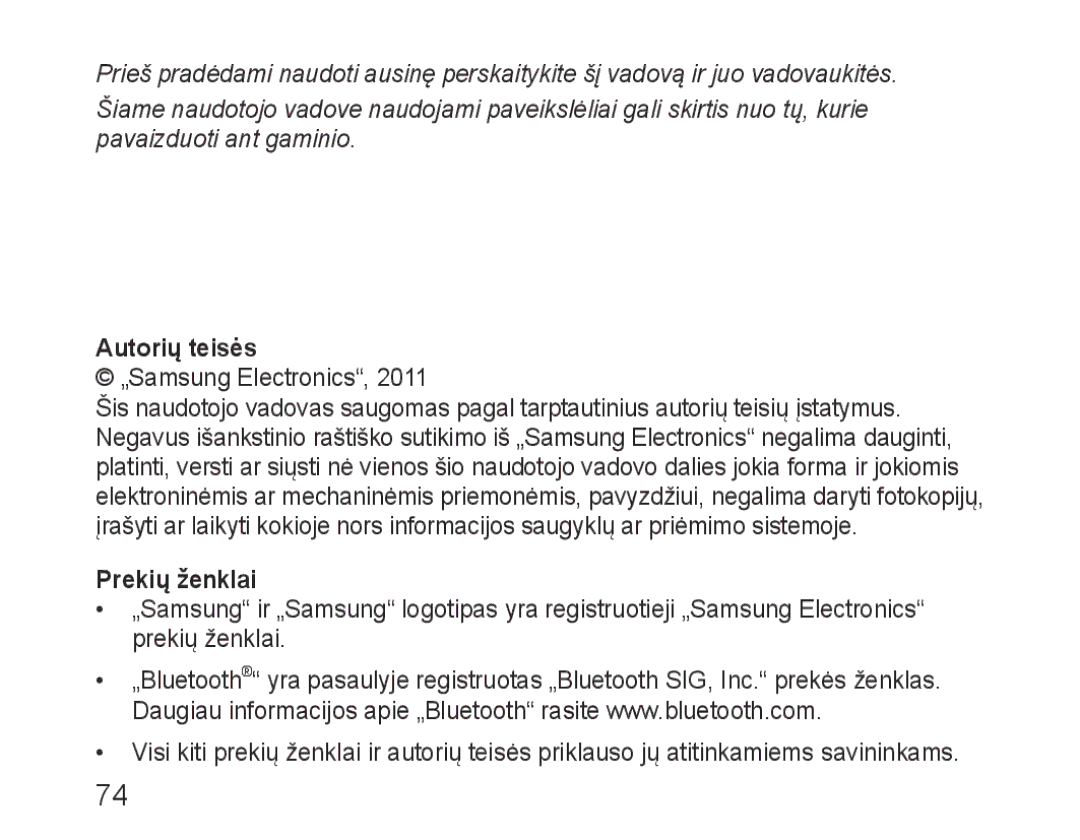 Samsung BHM1100EBEGSEB manual Autorių teisės, Prekių ženklai 