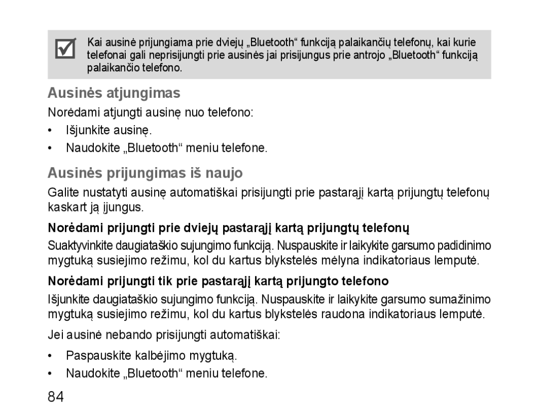 Samsung BHM1100EBEGSEB manual Ausinės atjungimas, Ausinės prijungimas iš naujo 