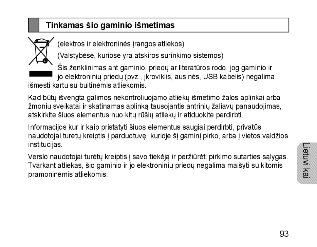 Samsung BHM1100EBEGSEB manual Tinkamas šio gaminio išmetimas 