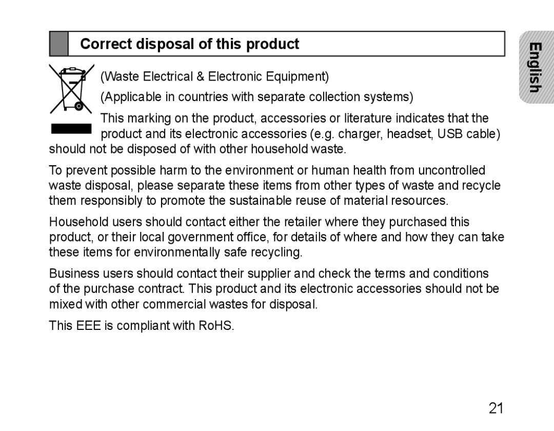 Samsung BHM1100NBEGXEE, BHM1100EBEGXEF, BHM1100NBEGXET, BHM1100EBEGXET, BHM1100EBEGFOP manual Correct disposal of this product 