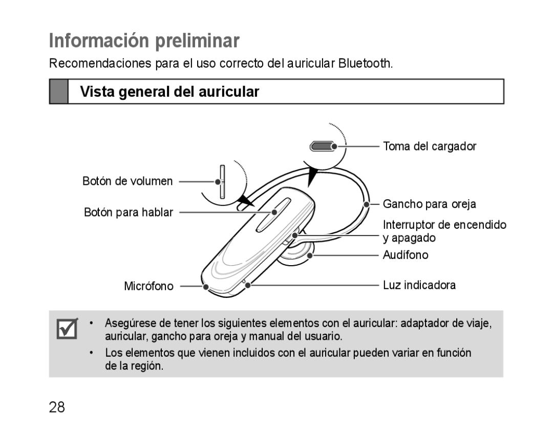 Samsung BHM1100EBEGXEF, BHM1100NBEGXET, BHM1100EBEGXET, BHM1100EBEGFOP Información preliminar, Vista general del auricular 