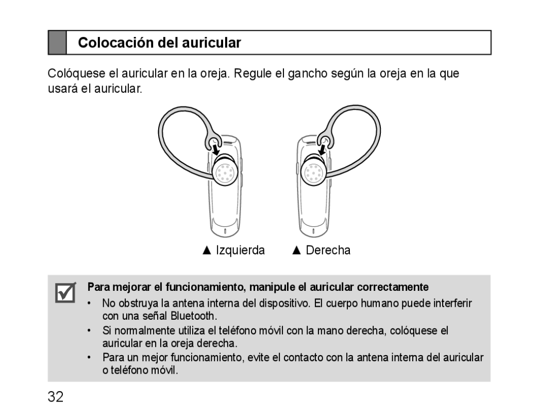 Samsung BHM1100EBEGCRO, BHM1100EBEGXEF, BHM1100NBEGXET, BHM1100EBEGXET, BHM1100EBEGFOP manual Colocación del auricular 