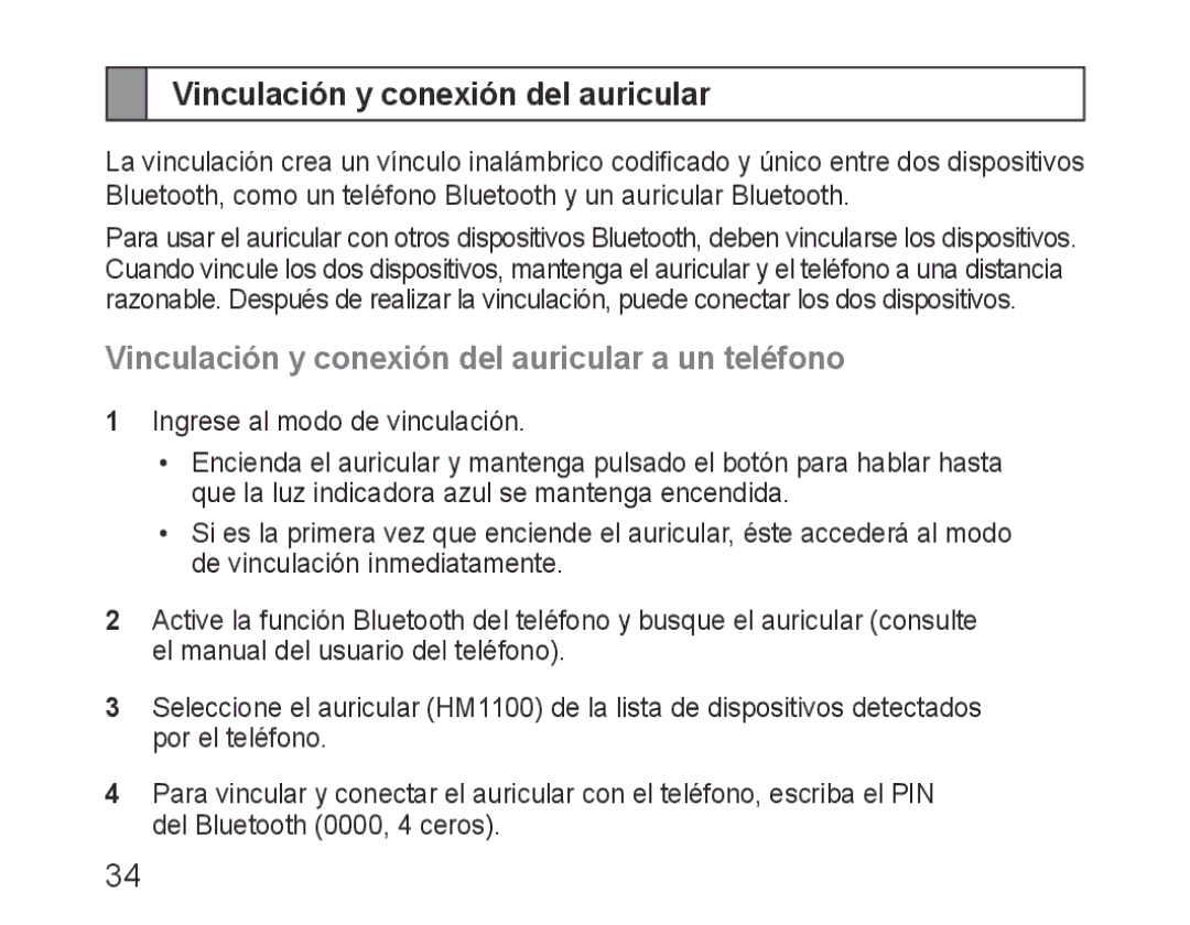 Samsung BHM1100EBEGXEP, BHM1100EBEGXEF, BHM1100NBEGXET manual Vinculación y conexión del auricular a un teléfono 