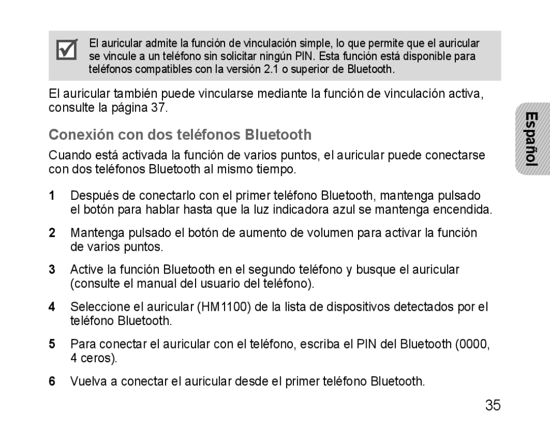 Samsung BHM1100EBEGATO, BHM1100EBEGXEF, BHM1100NBEGXET, BHM1100EBEGXET, BHM1100EBEGFOP Conexión con dos teléfonos Bluetooth 