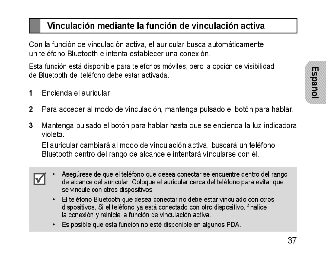 Samsung BHM1100EBEGXEE, BHM1100EBEGXEF, BHM1100NBEGXET, BHM1100EBEGXET Vinculación mediante la función de vinculación activa 