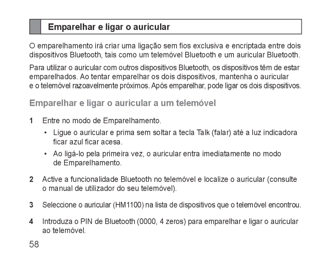 Samsung BHM1100EBEGXEF, BHM1100NBEGXET, BHM1100EBEGXET, BHM1100EBEGFOP Emparelhar e ligar o auricular a um telemóvel 