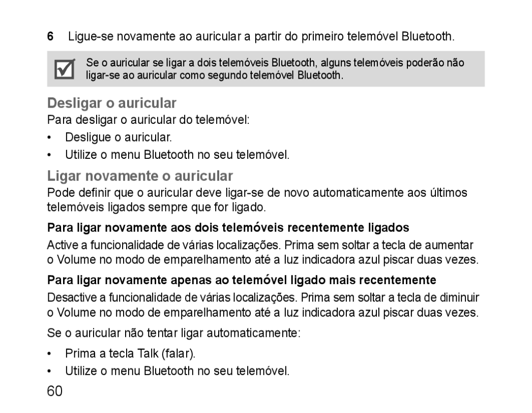 Samsung BHM1100EBEGXET, BHM1100EBEGXEF, BHM1100NBEGXET, BHM1100EBEGFOP Desligar o auricular, Ligar novamente o auricular 