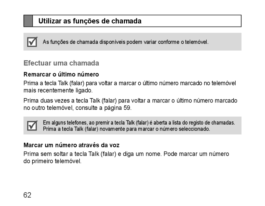 Samsung BHM1100EBEGCRO, BHM1100EBEGXEF manual Utilizar as funções de chamada, Efectuar uma chamada, Remarcar o último número 